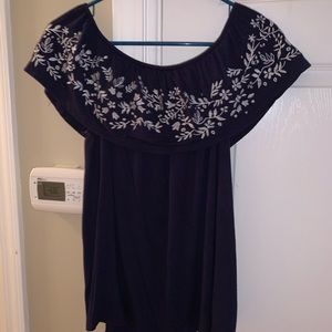 Navy and flowered fold over top